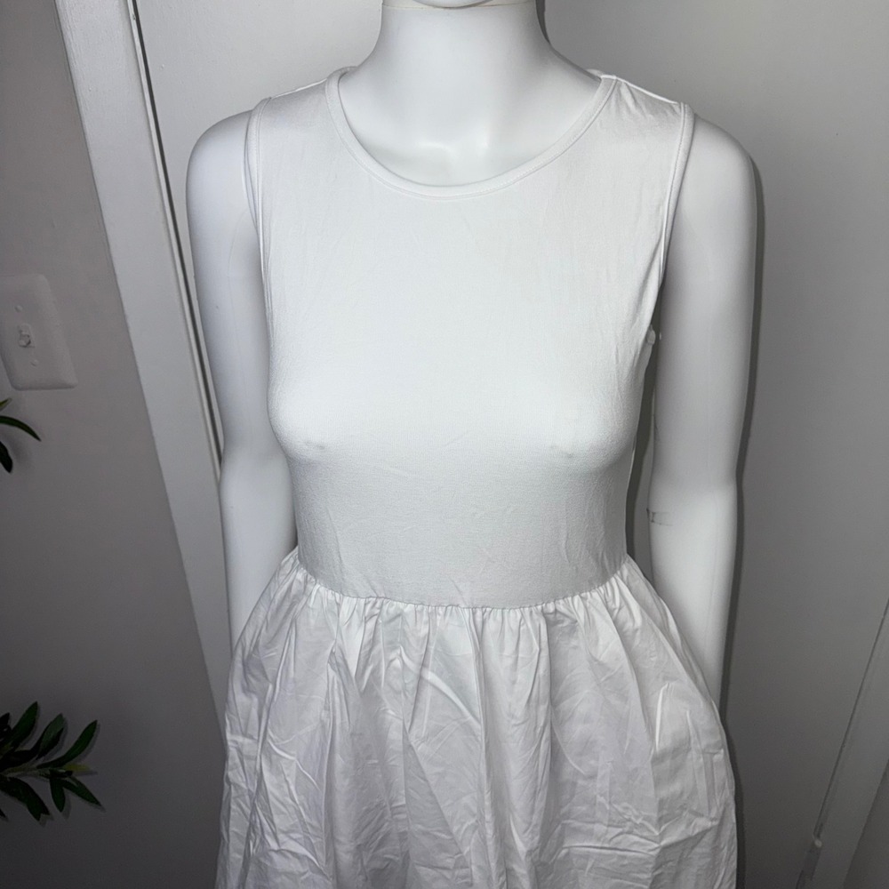 Commense Sleeveless White Dress with Pockets Casual Summer Midi Dress Size M - Picture 8 of 10